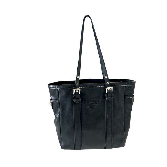 バッグ Vintage COACH Black Leather A4 Tote Bag Coach Vintage Black Structured Leather Zip Close Tote Shoulder Bag
